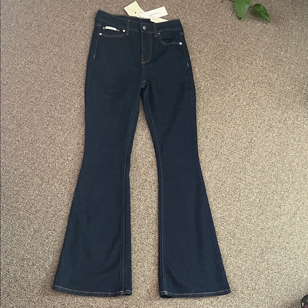 Calvin Klein Dark Blue High Rise Flare Jeans